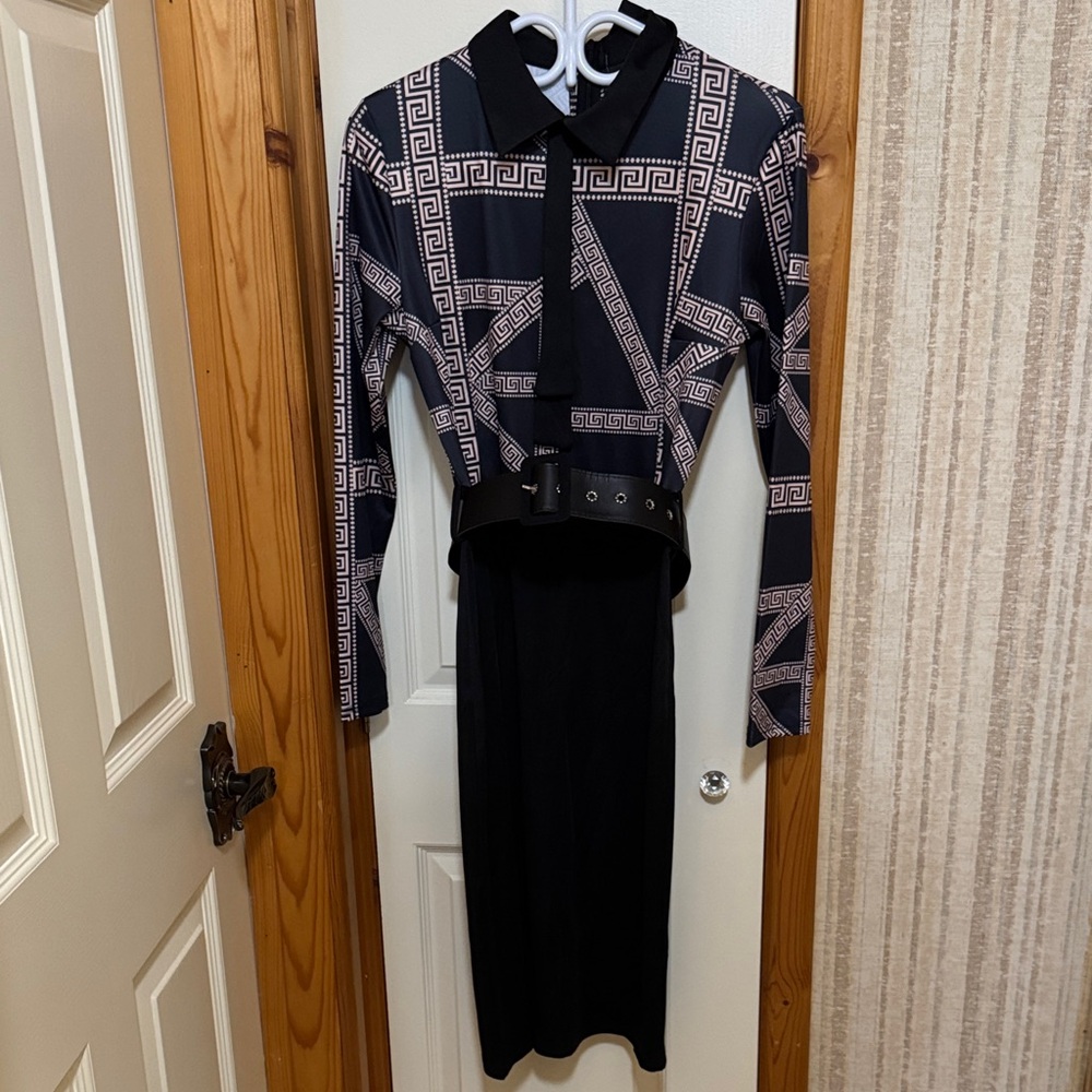 Geometric Patterned Black Dress